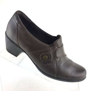 Clarks Women's 7.5 Bendables Comfort Shoe Brown Leather Heel Loafer